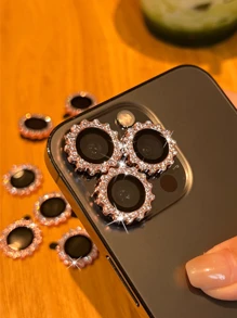 3pcs Rhinestone Eagle Eye Metal Lens Protector Film, Compatible With IPhone 17 Pro Max, 17 Air, 17 Pro, 16e, 16, 15, 14, 13, 12, 11 Pro Plus Max Mini, High Hardness, Easy Installation, Friendly To Phone Case, Pink - Pink - View 3