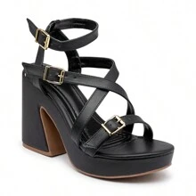 Women's Platform Sandal With Thick Block Heel, Strappy Details, Light And Comfortable, Summer Launch - màu đen - Xem 3