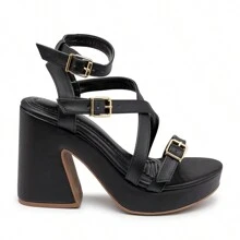 Women's Platform Sandal With Thick Block Heel, Strappy Details, Light And Comfortable, Summer Launch - màu đen - Xem 2
