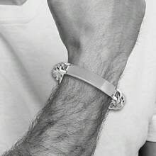 The Black Bow Men's Stainless Steel Adjustable Curb Link Brushed I.D. Bracelet, 9 In