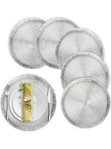 Set di tovagliette circolari intrecciate con glitter e nappe, set di sottobicchieri naturali intrecciati, lavabili e antiscivolo, adatti per tavoli da pranzo, riunioni domestiche, Ognissanti, Natale, feste di matrimonio, disponibile in 2, 4 o 6 pezzi (38 cm)