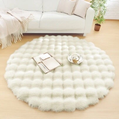 1 pièce Tapis rond en couleur unie doux et confortable en peluche, tapis moelleux et douillet convenant pour la chambre à coucher, le salon, le canapé, la zone de coiffeuse et plus encore