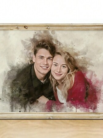 1pc Framed Personalized Watercolour Portraits, Bespoke Couple's Art For Weddings, Anniversaries And Engagements, Unique Gifts For Men And Women, Valentine Day, Valentine Day Decor Birthday Graduation