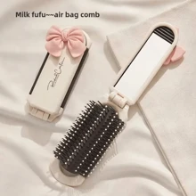 1pc 奶白色便携梳子，小巧紧凑，手拿气囊，手拿化妆镜，气垫梳，一体式头发按摩发刷，发夹，发饰男孩情人心形情人节