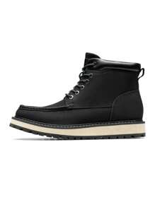 Men's Moc Toe Winter Wedge Boots Fashion Comfortable Casual Walking Shoes Lightweight Outdoor Boots - 黑色 - 查看 5