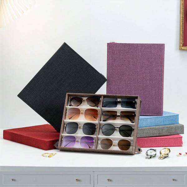 A Multi-Color 8-Lattice Double Row Made Of Oxford Cloth Beaded Velvet Fabric, A Young, Fashionable And Timeless Multifunctional Storage Box, Glasses Storage Box, Jewelry Storage Box, Watch Storage Box, Earring Storage Box, Jewelry Storage Box