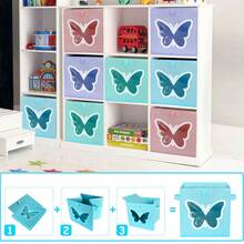 VERONLY Fabric Cube Storage Bins 12 Inch - Foldable Toy Box Clothes Storage Boxes Organizer With Clear Window For Bedroom, Set Of 4 (Butterfly) - Multicolor - View 4