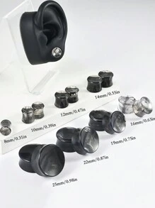 1 Paar acryl grau-rauch einfarbige Doppelflanschen Ohr Tunnel Stretcher 8mm-25mm, Körperschmuck für Frauen und Männer - Wie im Bild gezeigt - Übersicht 7