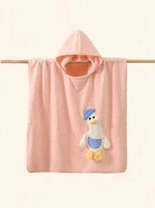 1pc Infant/Toddler Hooded Coral Fleece Bath Towel With Cute 3D Goose Cartoon Decor, All Season