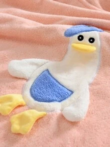 1pc Infant/Toddler Hooded Coral Fleece Bath Towel With Cute 3D Goose Cartoon Decor, All Season