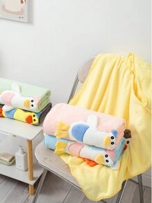 1pc Infant/Toddler Hooded Coral Fleece Bath Towel With Cute 3D Goose Cartoon Decor, All Season