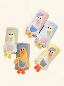 1pc Infant/Toddler Hooded Coral Fleece Bath Towel With Cute 3D Goose Cartoon Decor, All Season