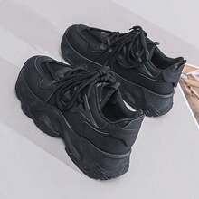 1 đôi giày thể thao đế dày chống thấm nước cho nữ, giày đi bộ đường dài ngoài trời bằng PU buộc dây phía trước thoáng khí màu đen - màu đen - Xem 2