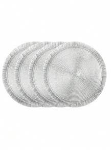 Set di tovagliette circolari intrecciate con glitter e nappe, set di sottobicchieri naturali intrecciati, lavabili e antiscivolo, adatti per tavoli da pranzo, riunioni domestiche, Ognissanti, Natale, feste di matrimonio, disponibile in 2, 4 o 6 pezzi (38 cm)