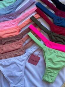 Kit 10 Double String Panties Microfiber Bikini Premium Intimates Thong With Straps Women's Lingerie - 彩色 - 查看 3