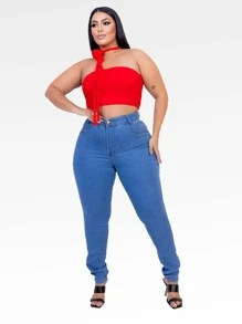 Women's Plus Size Skinny Jeans Premium High Waist Black Dark And Light Blue Lots Of Elastane Butt Lifting Comfortable Curve - Màu xanh nhạt - Xem 6