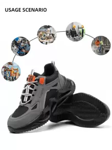 欧洲尺码宽型钢头安全鞋，防挤压和防刺穿，时尚运动跑步休闲商务男鞋 - 灰色 - 查看 2