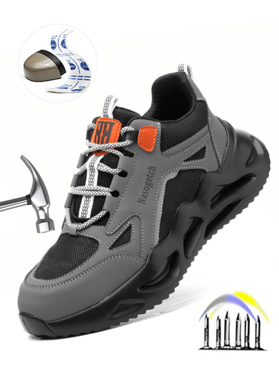 Scarpe antinfortunistiche da uomo con punta in acciaio a profilo largo, taglia europea, anti-schiacciamento e anti-perforazione, moda sportiva casual business
