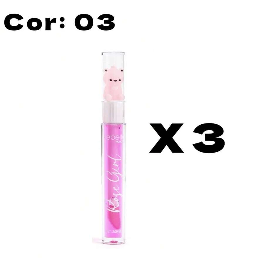 Kit 03 Lip Gloss Magic Bear Lip Gloss Makeup Rose Girls Febella - 03 - 查看 1