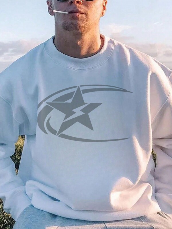 Sudadera de cuello redondo de manga larga con estampado sencillo para hombre, para el otoño