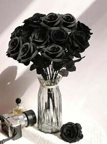 1 bông hoa hồng đen nhân tạo theo phong cách Gothic cho tiệc Halloween, trang trí nhà cửa, trang trí tiệc cưới, hoa hồng nhân tạo theo mùa, cây mô phỏng trang phục Halloween Giáng sinh - màu đen - Xem 7