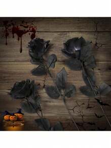 1 bông hoa hồng đen nhân tạo theo phong cách Gothic cho tiệc Halloween, trang trí nhà cửa, trang trí tiệc cưới, hoa hồng nhân tạo theo mùa, cây mô phỏng trang phục Halloween Giáng sinh - màu đen - Xem 8