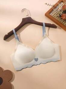 QXCQ Women's Love Detail Underwear, Invisible, Non-Wired, Wrinkle-Free, Anti-Sagging, Push-Up, Comfortable, Lingerie