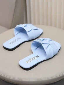 Children's Fashionable Slip-On Sandals, Square Toe Flat Shoes, Strap , New Summer Beach Shoes For Girls - Baby Blue - View 3