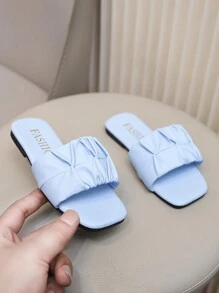 Children's Fashionable Slip-On Sandals, Square Toe Flat Shoes, Strap , New Summer Beach Shoes For Girls - Baby Blue - View 5