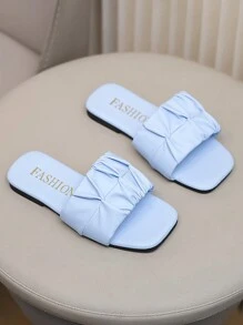 Children's Fashionable Slip-On Sandals, Square Toe Flat Shoes, Strap , New Summer Beach Shoes For Girls - Baby Blue - View 6