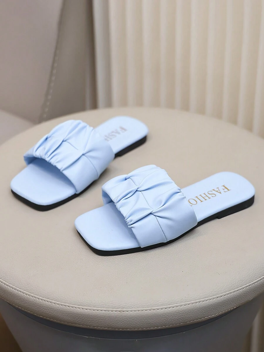 Children's Fashionable Slip-On Sandals, Square Toe Flat Shoes, Strap , New Summer Beach Shoes For Girls - Baby Blue - View 1