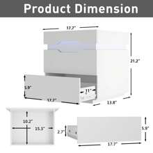 Furniwell Mesa de noche con estación de carga, mesa auxiliar con luces LED, mesa de noche con tomacorrientes, 2 puertos USB, mesas de noche con 2 cajones y espacio de almacenamiento superior, 20 colores RGB de iluminación - Blanco - Ver 6