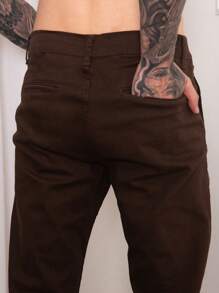 Men's Slim Fit Sport Social Twill Pants With Built-In Pocket Knife Pocket With Lycra High Durability And Comfort - 咖啡棕 - 查看 1
