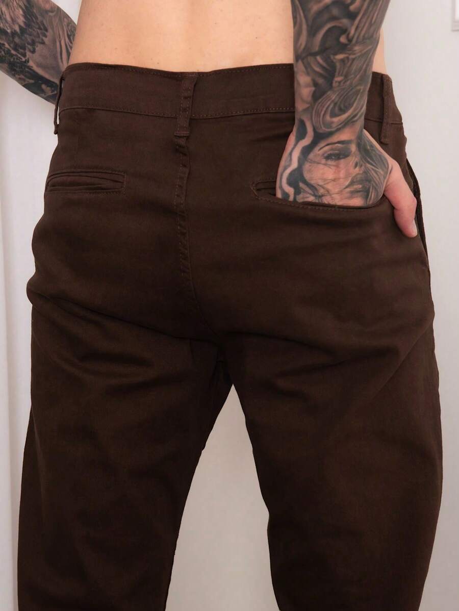 Men's Slim Fit Sport Social Twill Pants With Built-In Pocket Knife Pocket With Lycra High Durability And Comfort - 咖啡棕 - 查看 1