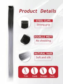 5片装黑灰混色夹式接发，20英寸长直发，合成材质，适合万圣节装扮、时尚派对、圣诞节、新年等场合，可作为女士礼物，也适用于圣诞节、新年狂欢节、音乐节（黑灰混色） - 彩色 - 查看 6