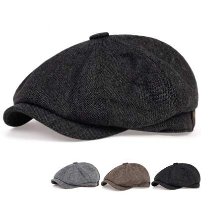 1pc Men's Plaid Newsboy Cap Fashionable Beret Hat For Outdoor, Leisure, Business Casual, Autumn And Winter