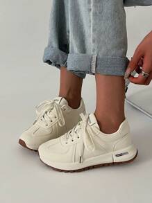 SRSOO 2025复古运动鞋，厚底厚底运动鞋，春秋女士休闲鞋 - 米色 - 查看 6