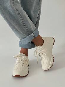 SRSOO 2025复古运动鞋，厚底厚底运动鞋，春秋女士休闲鞋 - 米色 - 查看 8