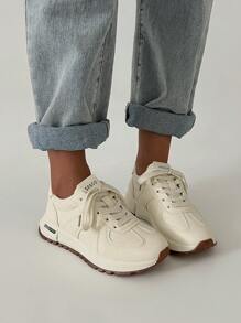 SRSOO 2025复古运动鞋，厚底厚底运动鞋，春秋女士休闲鞋 - 米色 - 查看 5