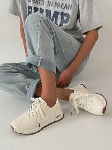 SRSOO 2025复古运动鞋，厚底厚底运动鞋，春秋女士休闲鞋 - 米色 - 查看 12