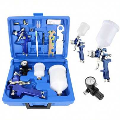 2 PCS Auto Paint HVLP Air Spray Gun Kit With 0.8mm & 1.4mm Nozzle Gravity Feed Painting Tool For Automotive, Panel Repairs, Door Jambs Painting