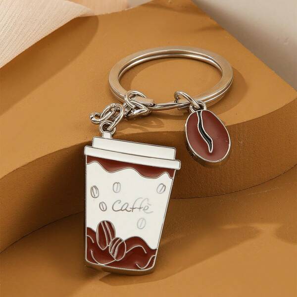1pc Retro European & American Couple Coffee Cup Keychain, Zinc Alloy Glazed Flat Milk Tea/Coffee Cup Key Chain, Key Holder, Handbag Charm, Holiday Small Gift, Daily Wear School