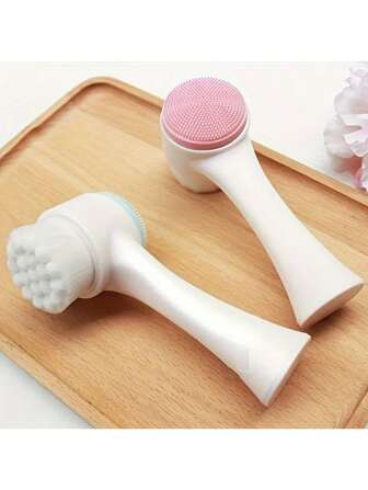 二合一硅胶清洁刷 - 温和去角质和按摩，柔软双面刷毛适合所有皮肤类型，送给女朋友的礼物，面部清洁、面部刷、包、收纳、收纳