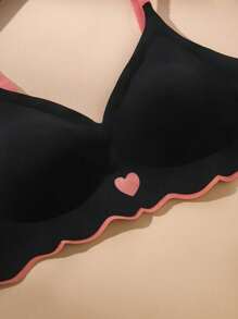 QXCQ Sous-vêtements pour femmes avec détail d'amour, sans fil, sans trace, anti-affaissement, sport, confortable, lingerie - Noir - Voir 5