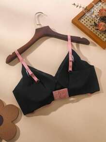 QXCQ Sous-vêtements pour femmes avec détail d'amour, sans fil, sans trace, anti-affaissement, sport, confortable, lingerie - Noir - Voir 2