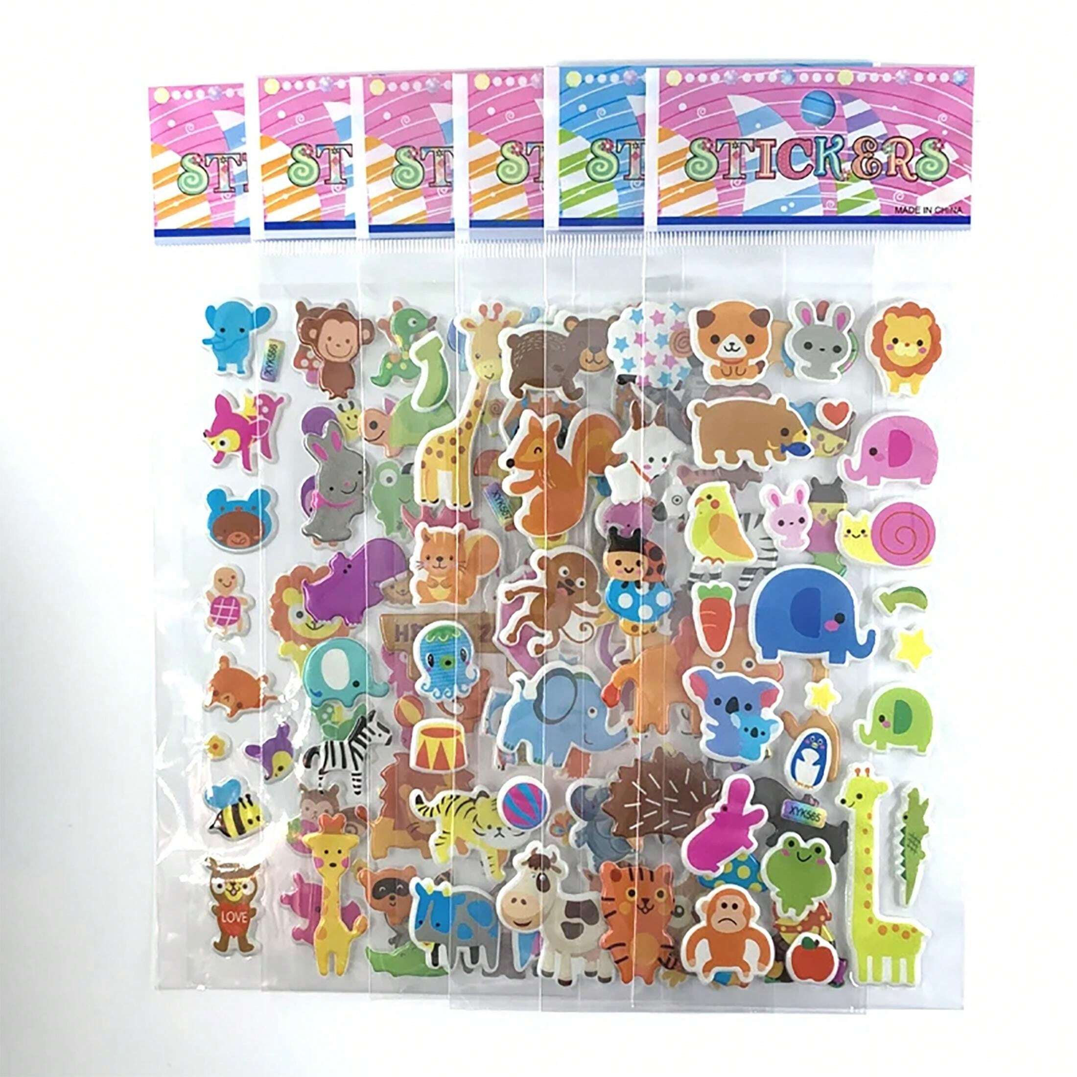 5 Sheets/Pack 3D Puffy Stickers Various Funny Cartoon Animal Fish Zoo