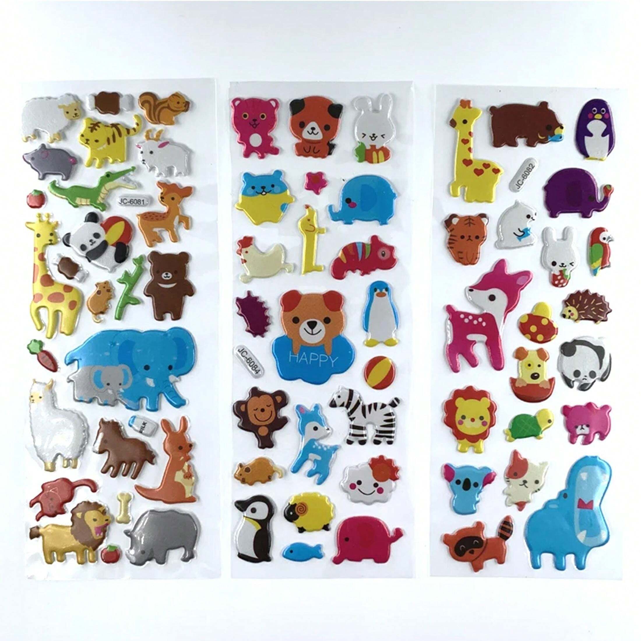 5 Sheets/Pack 3D Puffy Stickers Various Funny Cartoon Animal Fish Zoo