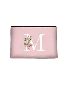 1pc Letter Initial Printed Cosmetic Bag, Pink Small Size, White A-Z Letter, Makeup Bag, Portable Toiletry Bag, Teacher's Day Gift, Reusable Makeup Bag, Women Minimalist Large Capacity Travel Makeup Bag - Pink - View 24