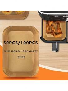 50/100pcs Rectangular Air Fryer Liners, Disposable Paper Baskets, Oil-Proof, Waterproof, Non-Stick Baking Paper, Suitable For Frying, Baking, Microwave Heating, Oil-Proof, Non-Stick Silicone Paper