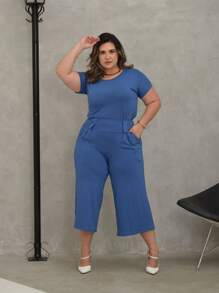 PLUS SIZE SUMMER PANTACURT SET - 藍色牛仔褲 - 查看 2